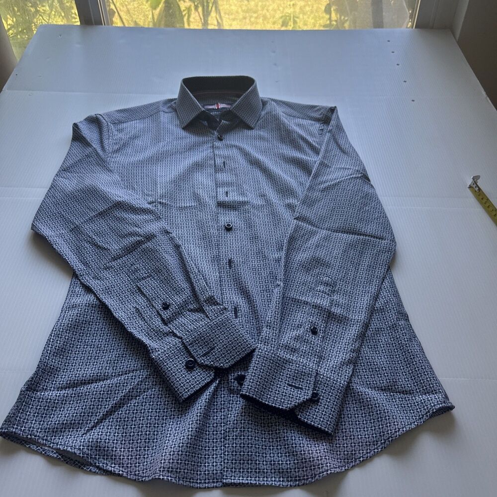 Soul of London Men’s Dress Shirt Size S Gray Geometric Stretch Button Front